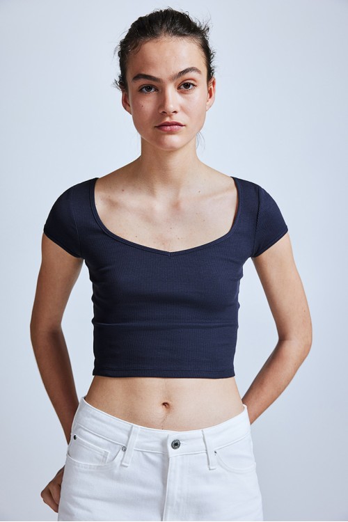 Ribbed Top with Sweetheart Neckline